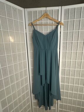 Strapless V-Neck Teal Chiffon High-Low Dress